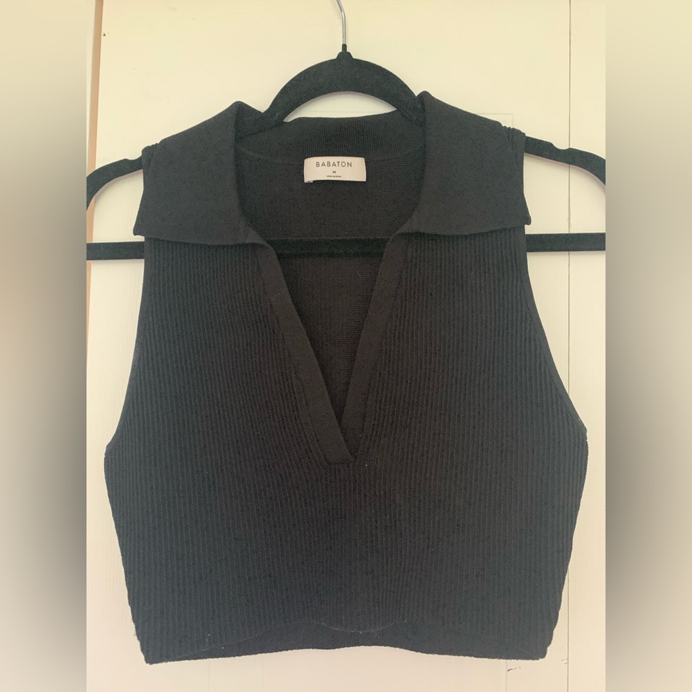 Babaton Black Collared Ribbed Tank Top